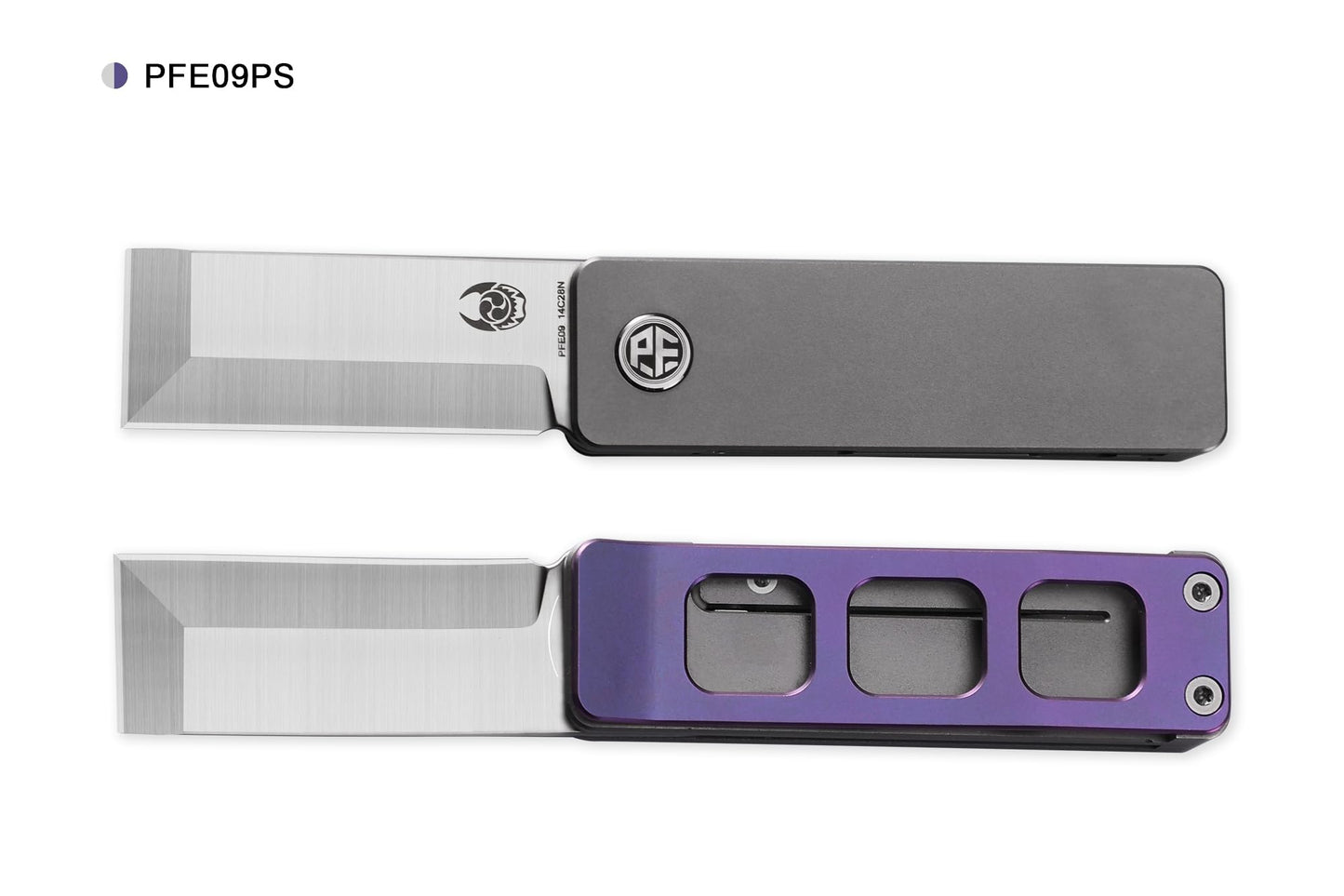 Petrified fish PFE09 Cash Folding Knife,1.81" 14C28N Satin Blade, 1.69oz Titanium Handle Front Flipper Pocket knife for EDC (Purple)