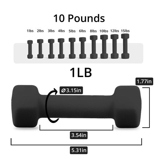 Portzon Weights Dumbbells with Neoprene Coating, 1LB-3LB Anti-Roll, Anti-Slip, Hexagonal Home Fitness Equipment for Shoulder,Neck, and Hand Training for Seniors over 55 old