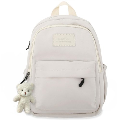 sveter Aesthetic White Backpack for Adults Lightweight Book bag with Bear Pendant and Pins,White