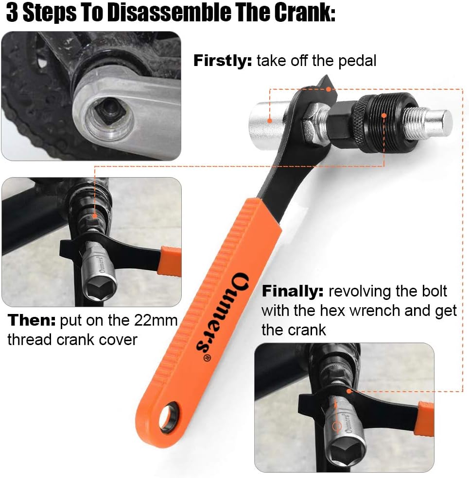 Oumers Bike Bicycle Crank Extractor Puller Remover Set with 16mm Spanner Wrench for Square Thread Taper Crank Arm and Crankset