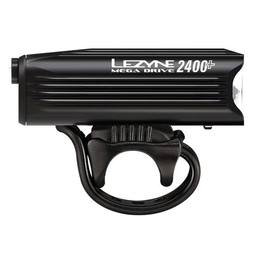 LEZYNE Mega Drive Bicycle USB-C Rechargeable IPX7 White LED Front Light with Multiple Solid & Flash Modes | Integrated Silicone Rubber Strap Mount | 2400 Lumens, Black Gloss