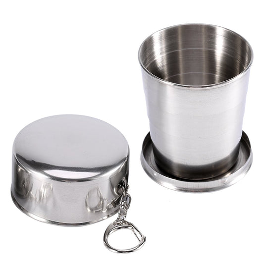 Walfront Stainless Steel Collapsible Cup Travel Folding Cup Camp Keychain Retractable Outdoor for Travel (L)
