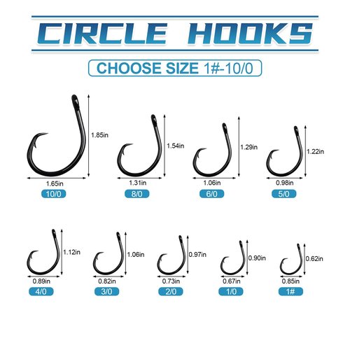 CWSDXM Circle Hooks Saltwater 20 pcs in-Line Wide Gap Fishing Hooks for Catfish 4X Strong High Carbon Steel Mustad Hooks for Tuna, Carp, Catfish, Bass,Size 1,1/0,2/0,3/0,4/0,5/0,6/0,8/0,10/0 (10/0)