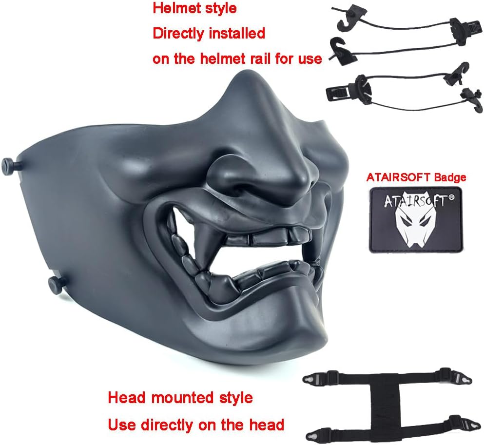 ATAIRSOFT Halloween Costume Cosplay BB Gun Evil Demon Monster Kabuki Samurai Hannya Oni Half Cover Airsoft and Prop Mask