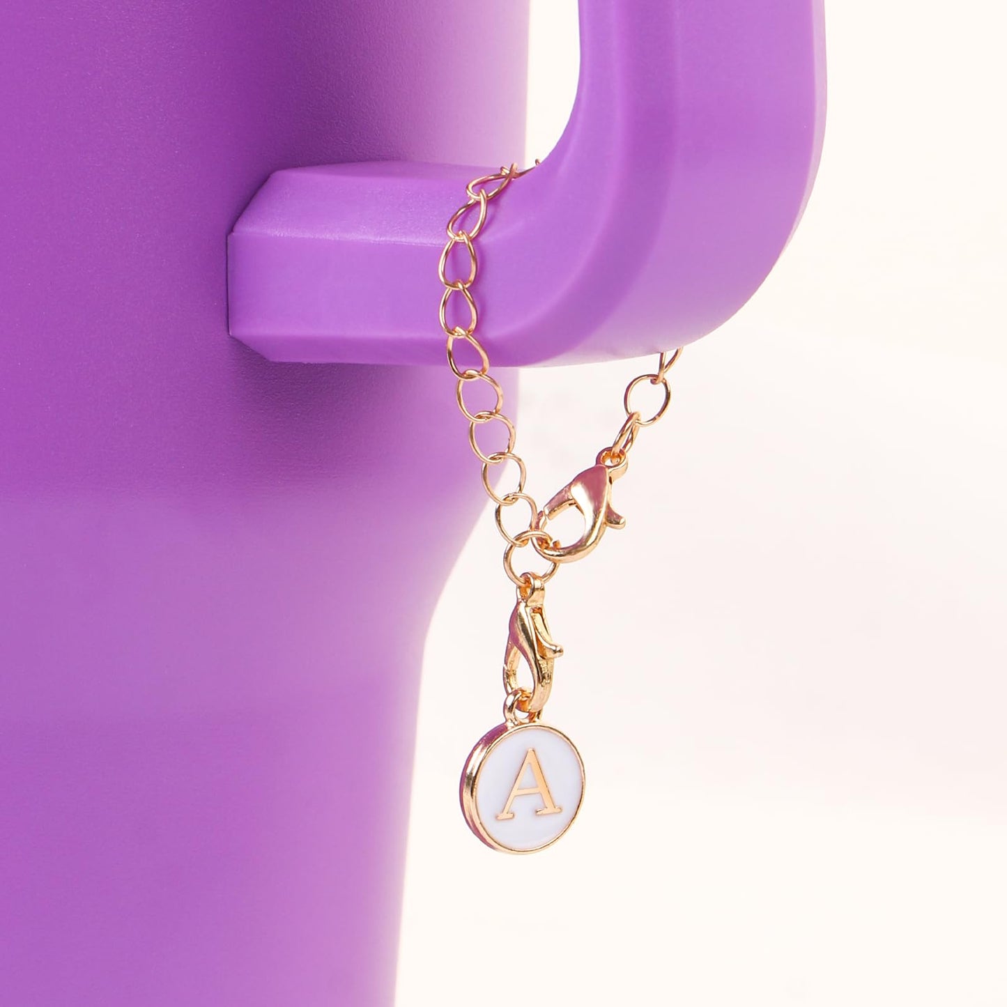 HOMICO 2PCS Round Heart Shaped Letter Chain Accessories for Stanley Cup Personalized Name ID Letter Chain Accessories for Stanley Tumbler, A