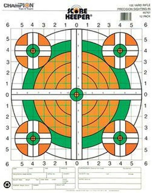Champion Range and Target Score Keeper Fluorescent Orange Bull 100-yard Sight-in Rifle Target (Pack of 12) (45726)