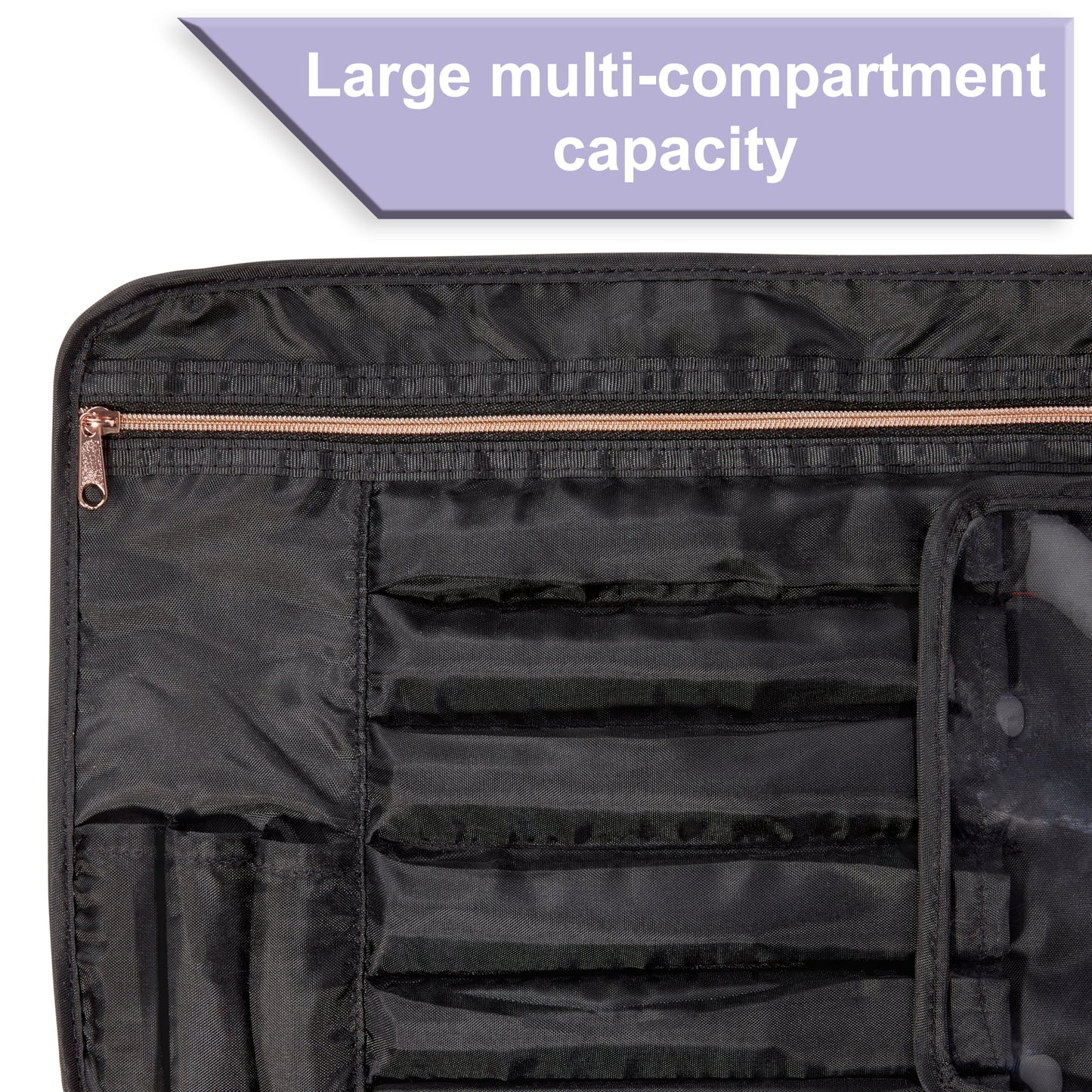 Black Saffiano Leather Weekender Travel Cosmetic Bag | Hanging Hook | 12.75” x 4.5” x 9.5”