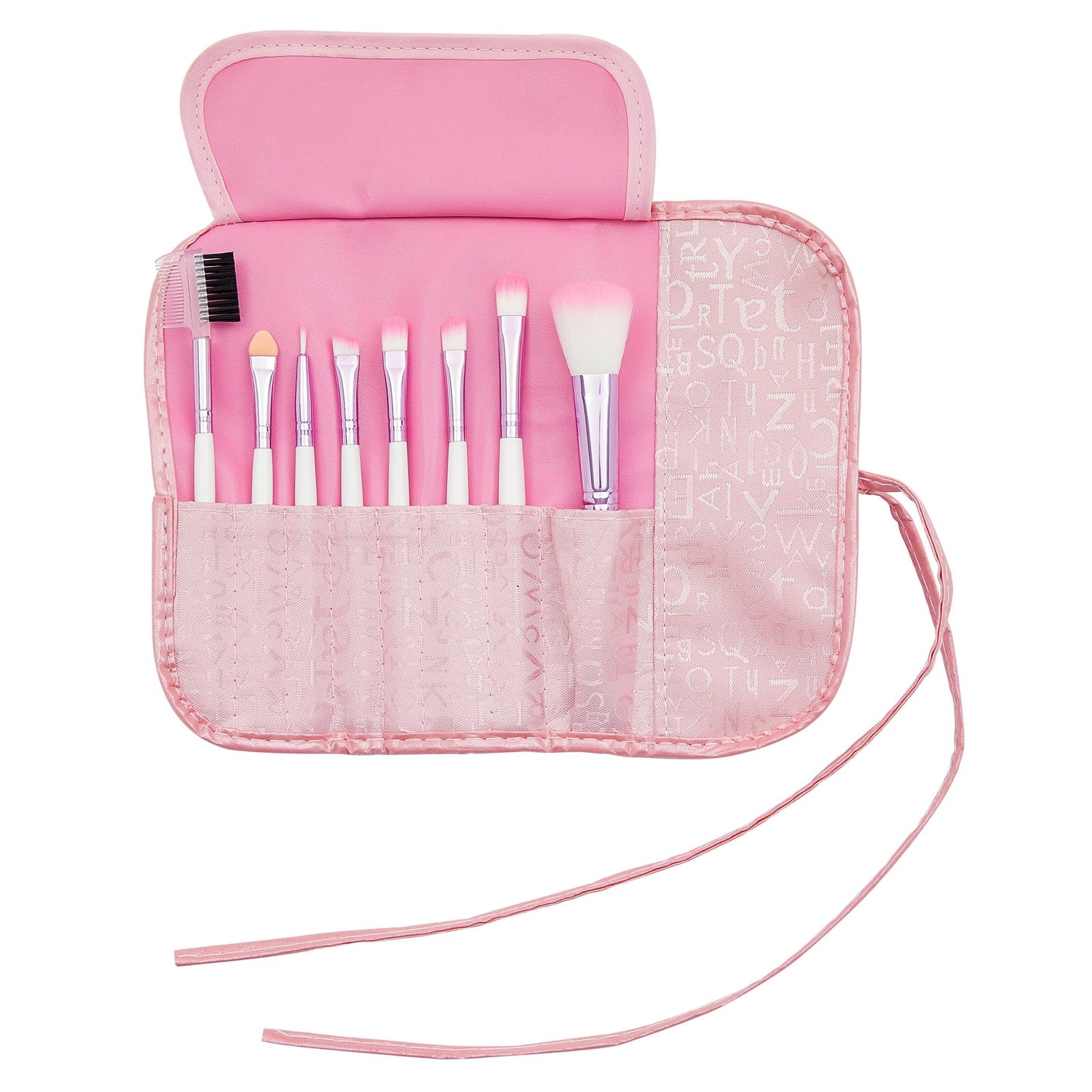 8-Piece Professional Makeup Brush Set | White & Pink Storage Pouch