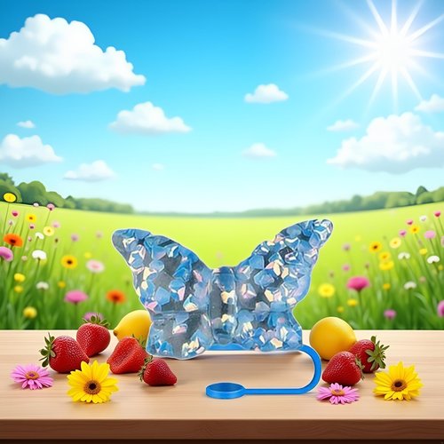 Butterfly Straw Covers for Stanley Cup, Bling Bow Straw Tips Lids Protectors - Dust-Proof, Reusable Silicone - Blue