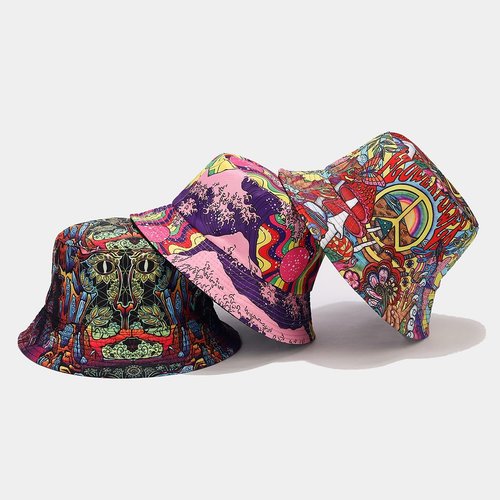 Quanhaigou Bucket Hat for Men Women,Packable Reversible Printed Sun Hats,Fisherman Outdoor Summer Travel Hiking Beach Caps (Mushroom Floral)
