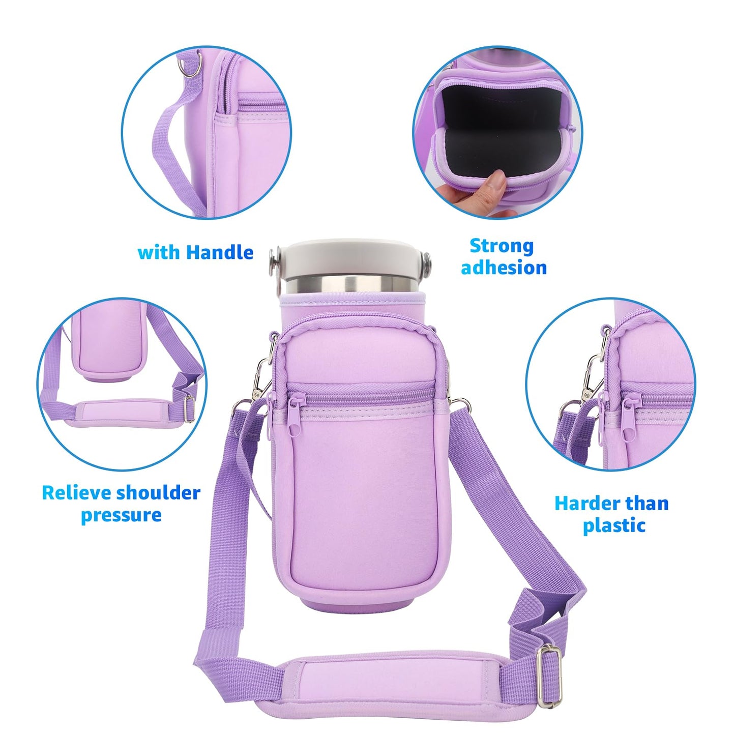 for Stanley Iceflow Flip Straw Tumbler 30 oz, Water Bottle Cup Holder Cover Carrier Sling Bag with Strap, Pouch Pocket for Phone / Accessories, add Handle for Stanley Flip Straw, Neoprene (Purple)
