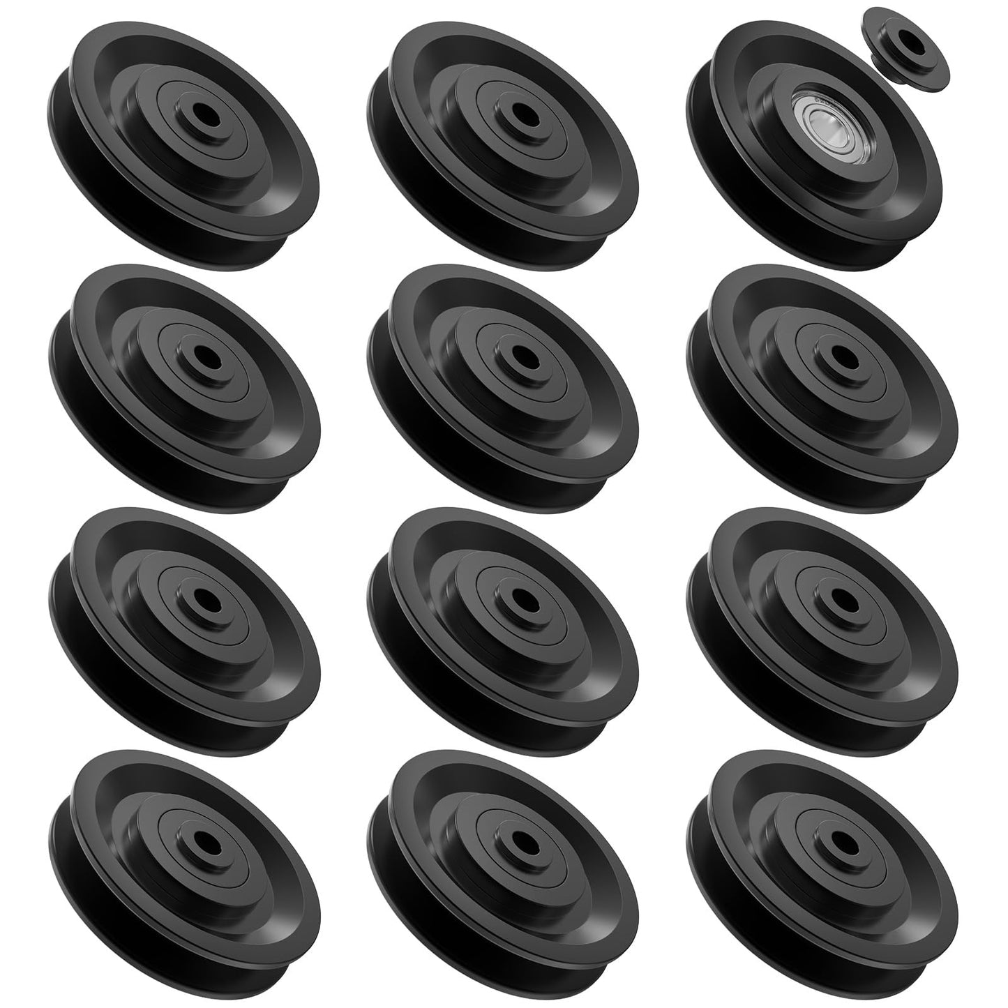 Anobeyi 90mm/3.5" Nylon Bearing Pulley, Cable Pulley Wheel Attachment, Universal Nylon Pulley for Home Gym Equipment Accessories, Pull-Down Smith Machine, Garage, Cable Machine (Black-12pcs)