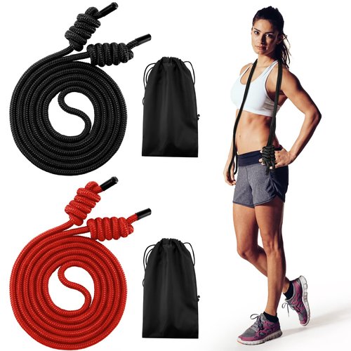 Lewtemi 2 Pcs Flow Exercise Rope for Fitness Double Braid Workout Rope with Cloth Bag Adjustable Length Jump for Working out Men Women Gym Training Indoor Outdoor, 9 ft(Red, Black,300g+500g)