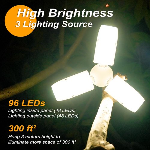 LED Camping Lantern Rechargeable, Foldable Camping Light with 96 LEDs,5000mAh Tent Light with Stepless Dimming,IPX4 Waterproof Lantern for Power Outages,Emergency,Outdoor,Camping Gear