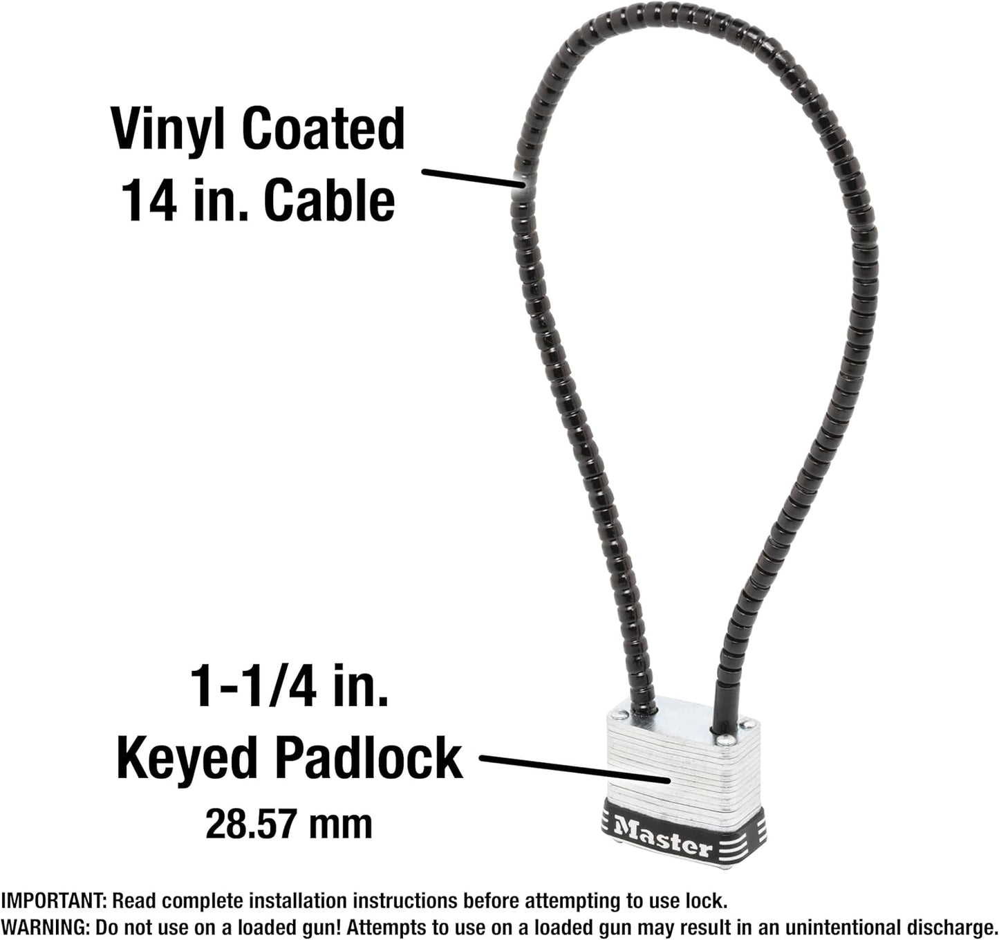 Master Lock 107DSPT Keyed Gun Lock Padlocks, 14 in cable, Steel with 1-1/8" Wide Padlock