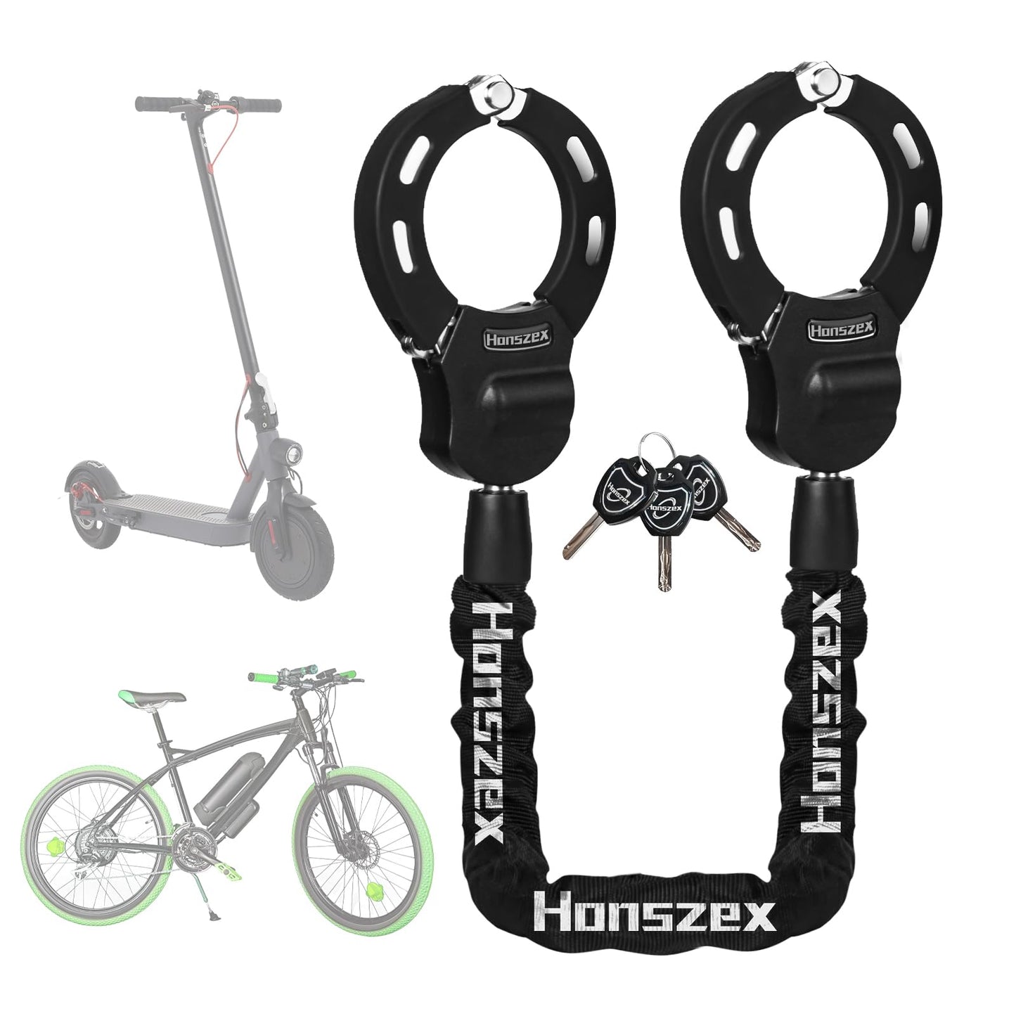 Honszex Scooter Lock, Bike Locks High Security with Key, 36.22inch Heavy Duty Bike Lock Chain, Accessories for Electric Scooter, E-Bikes