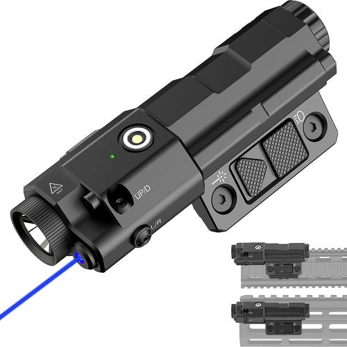 Mlok Picatinny 2 in 1 Flashlight Blue Laser Sight Combo, TOUGHSOUL Max 1600 Lumen Rechargeable Red Blue IR Laser Flashlight for Ar Rifle (Blue Laser)
