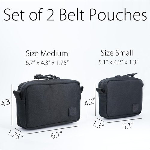diodrio 2 Pack Belt Pouches for Men Women YKK Zippers, EDC Tactical Pouch Bag for Men, Admin Pouch, Waist Pack for Hiking Traveling, Water Proof, Black