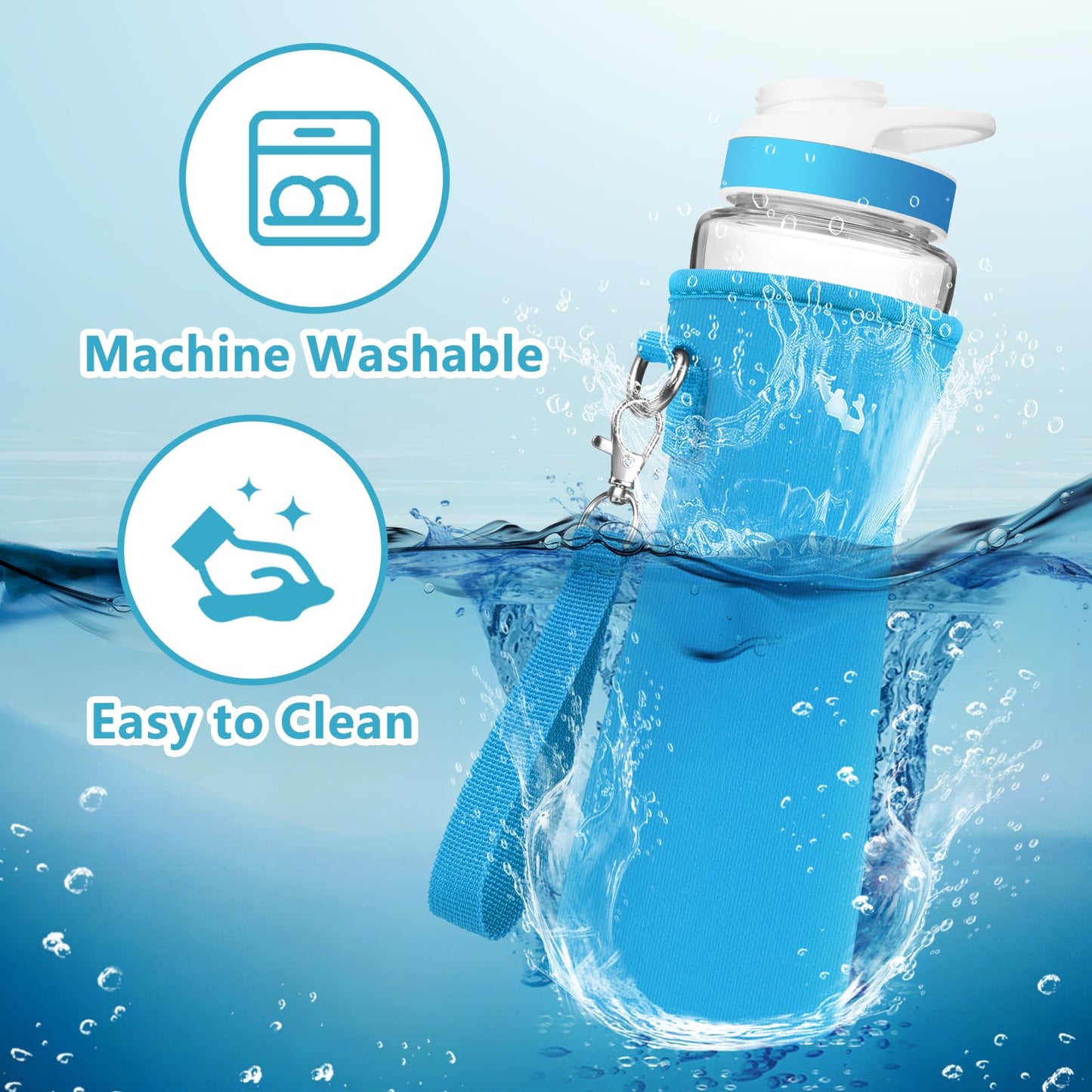 2Pcs Protective Sleeves with Detachable Strap for Cirkul Water Bottle, for 22 oz Plastic & Stainless Steel, Anti-slip Cover Made for Cirkul Accessories, Sweat Absorbing Material, Blue & Purple