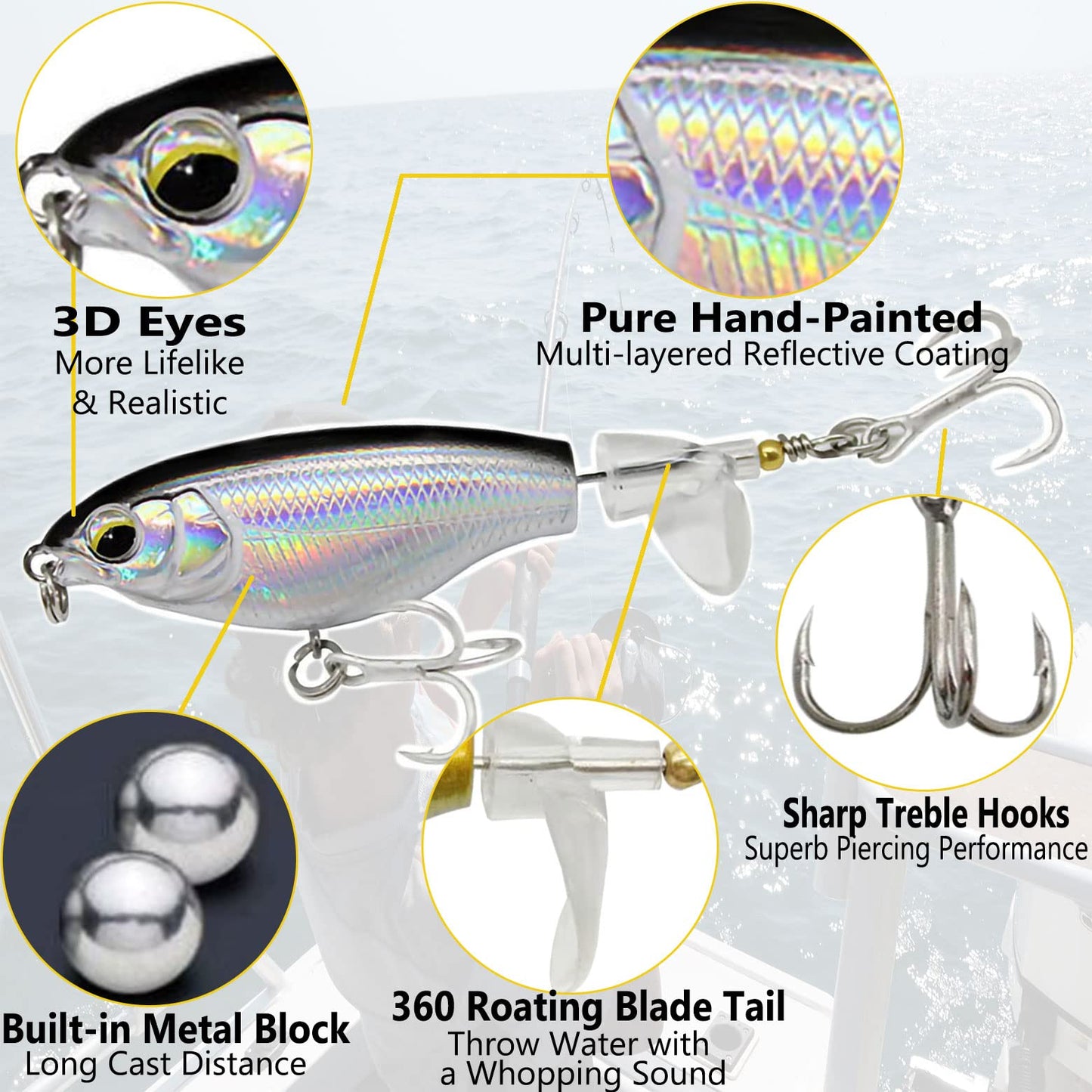 75 Fishing Lure, Top Water Bass Lures, Lures Topwater Bait for and Pike, Freshwater or Saltwater