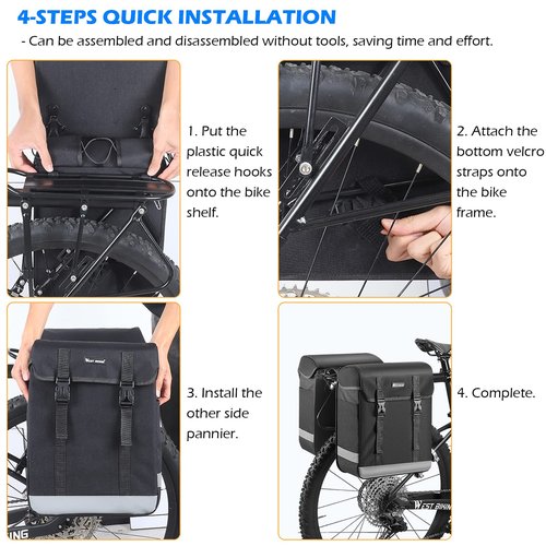 BAIGIO Bike Double Pannier Bags Waterproof Bicycle Rear Seat Panniers Pack with Reflective Stripe