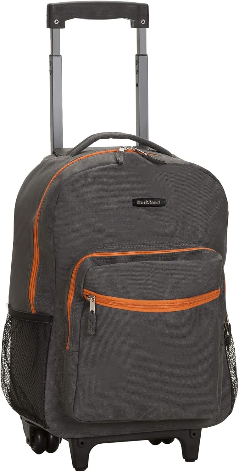 Rockland Double Handle Rolling Backpack, BLUELEOPARD, 17-Inch