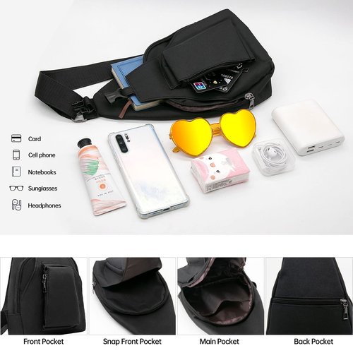 Long Keeper Sling Shoulder Bag - Women Men Casual Crossbody Chest Bag Lightweight Hiking Travel Running Daypack Bag (Black)