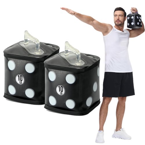 DEIRIS Travel Dumbbells, Water Filled Dumbbells Set, Fitness Exercise Dice KETTLEBELL 20 Lbs/Pair, Portable Fitness Equipment, Fun for Strength Training, Core Training