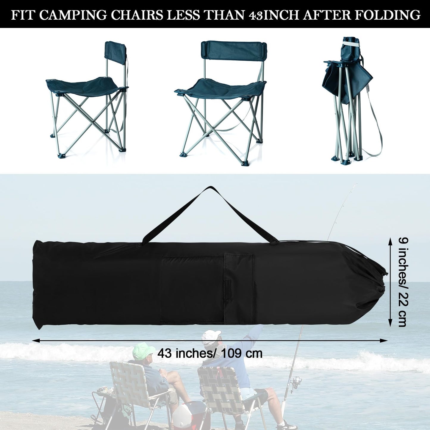 Shinylin 6 Pcs 43 x 9 Inch Camp Chair Replacement Bag Foldable Camping Bag Large Portable Carrying with Handle Strap and 2 Pockets for Outdoor, No Chair Included(Black)