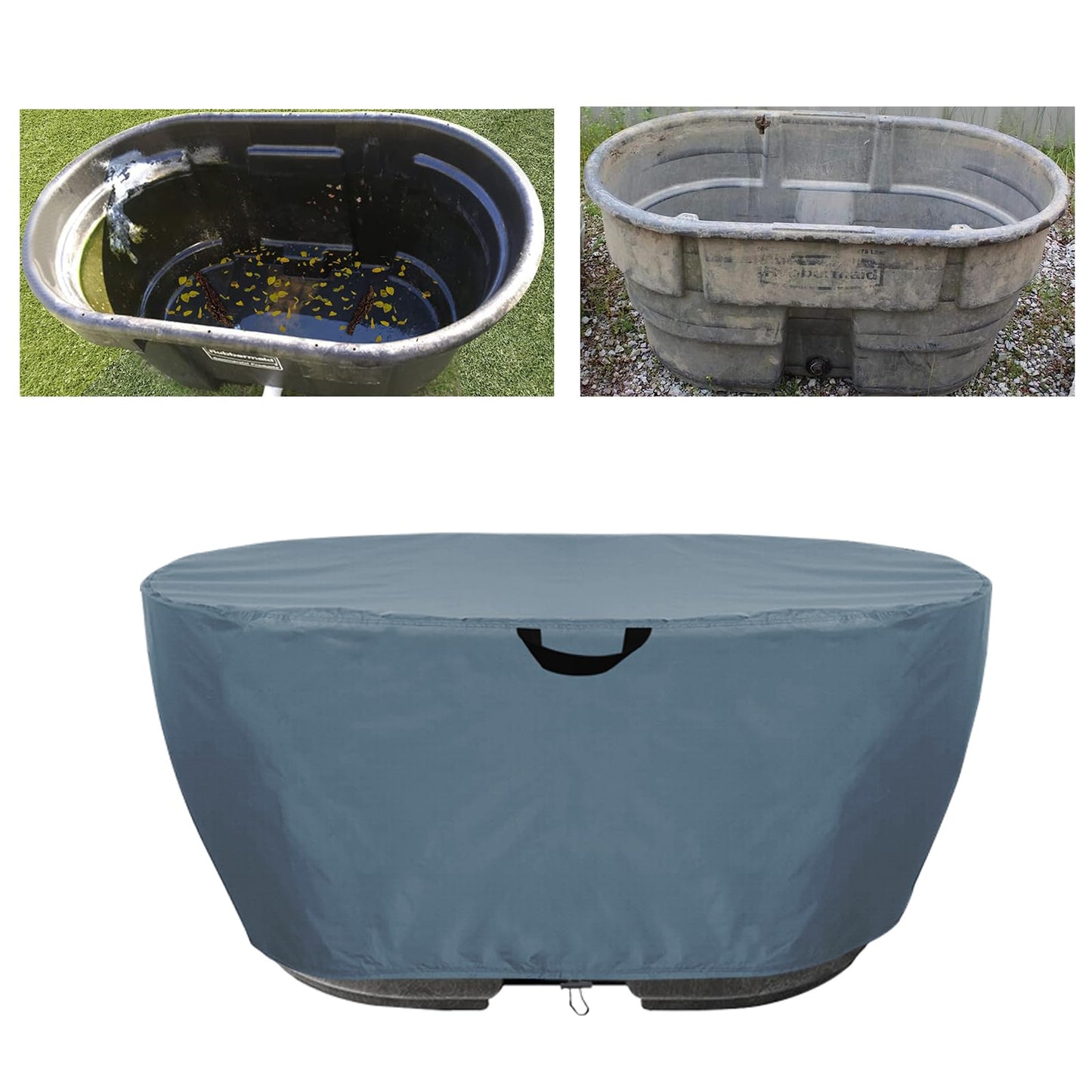 WORUO Waterproof Stock Tank Cover，Keep Your Stock Tank and Pool Clean, Keep Leaves and Debris out, Tear-Resistant and UV Resistant for Dustproof Weather Resistant (for 100 Gallon Oval Tank)