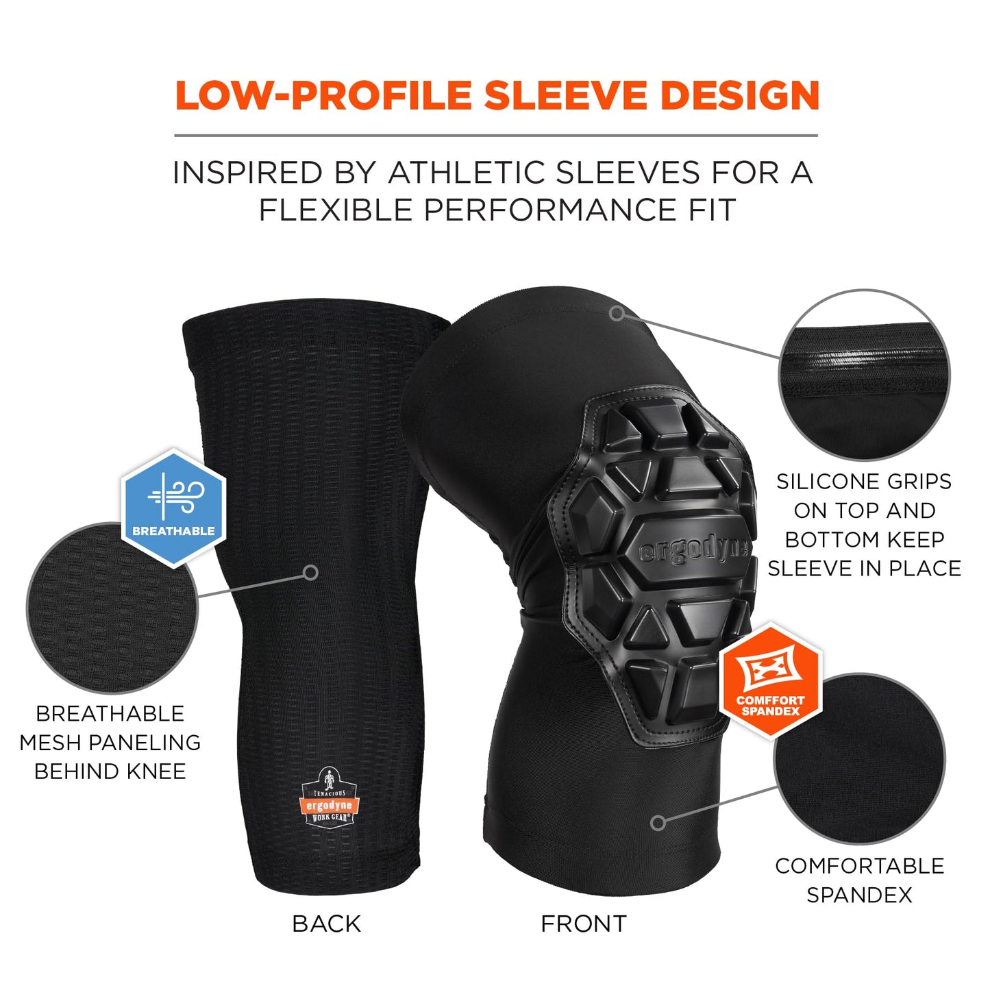 Ergodyne ProFlex 550 Padded Knee Sleeves - 3-Layer Foam Cap, Small/Medium (Pair)