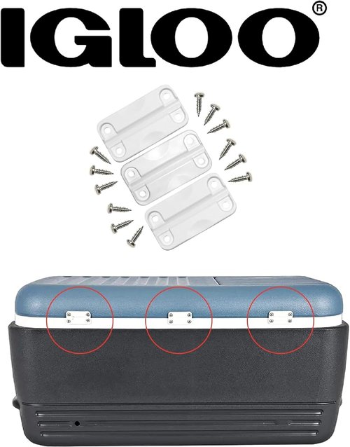 Igloo Cooler Plastic Hinges for Ice Chests (Set of 3) - Made in the USA - Standard Size - Contains UV Inhibitors