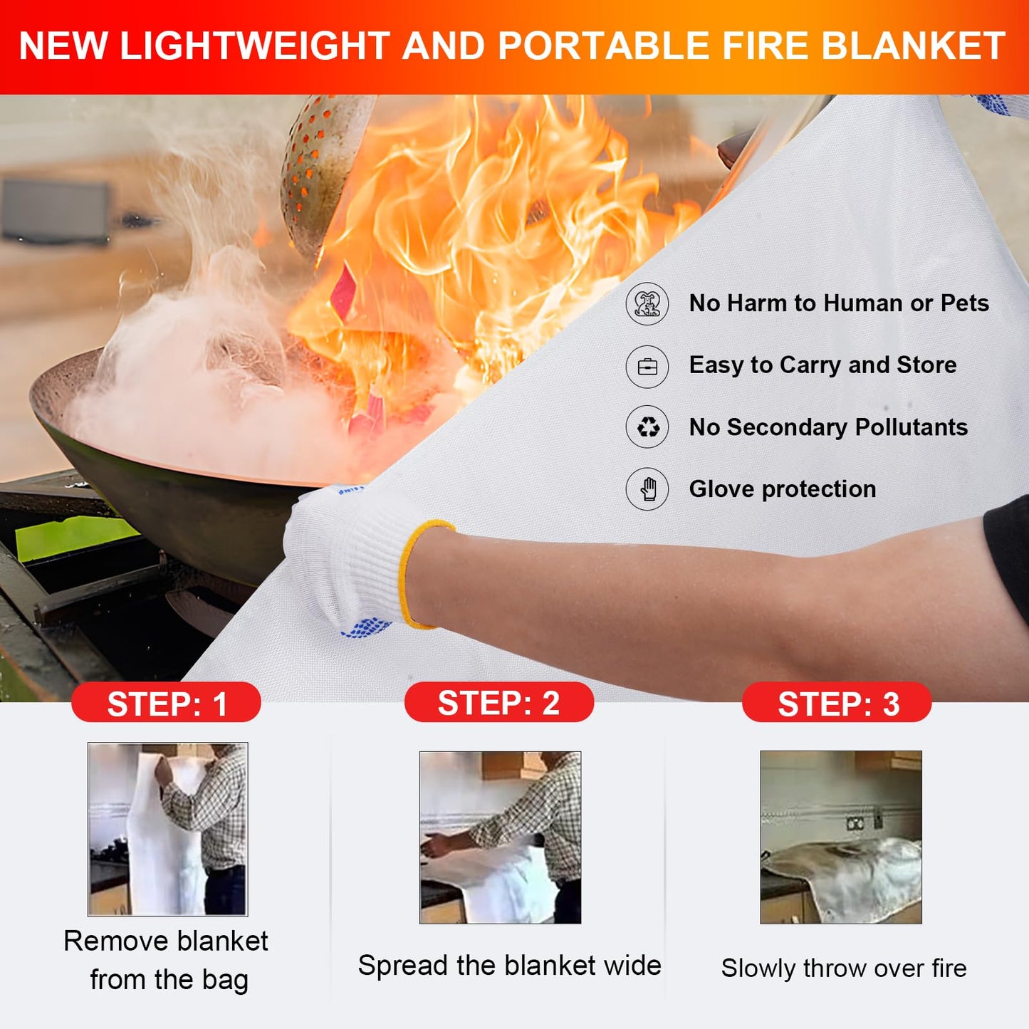 FezsbaX Emergency Fire Blankets,Fire Safety Blanket for Kitchen Home, Fire Supression Blanket Good for School Safety, Fireplace, and Camping,Hurricane Preparedness Items (8, Pack 40x40 inches)