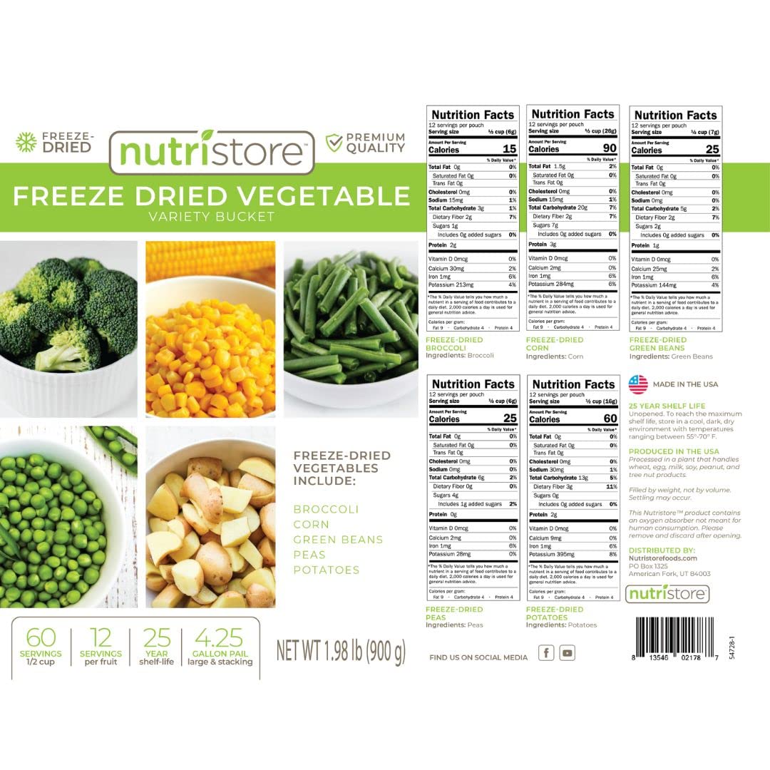 Nutristore Emergency Buckets | Premium Freeze-Dried Meats | 25-Year Shelf Life | Made in USA | Emergency Survival Food Supply | 60 Large Servings