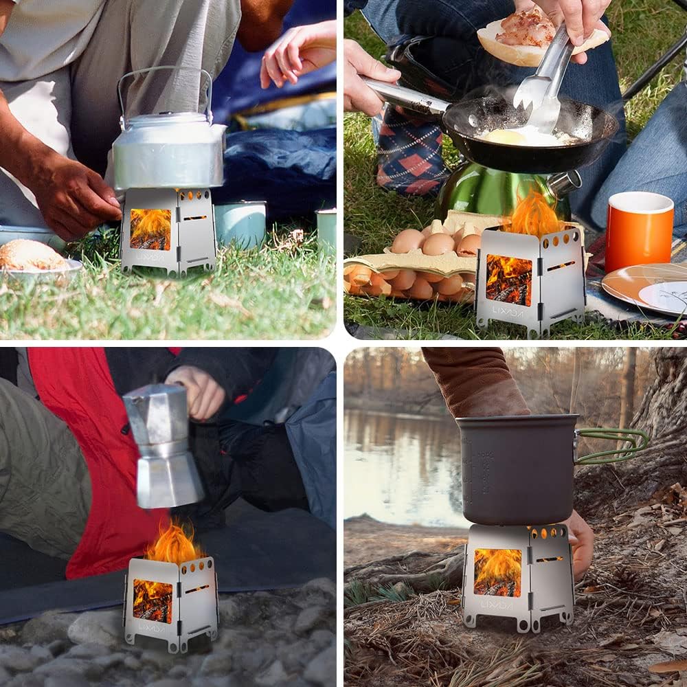 Portable Stainless Steel Wood Burning Camping Stove - Lightweight Folding Backpacking Grill for Hiking, BBQ, and Outdoor Adventures