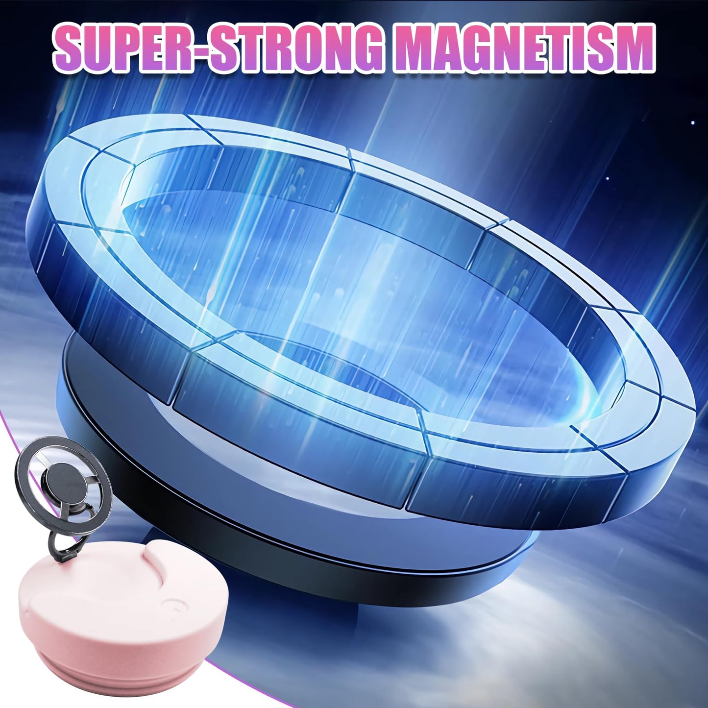 Jemey Tumbler Phone Holder for Stanley Cup 40oz - Silicone Lid with Straw & Magnetic Phone Mount, Rotatable MagSafe Stand for iPhone, Universal Water Bottle Cellphone Holder (Fits Quencher Series)