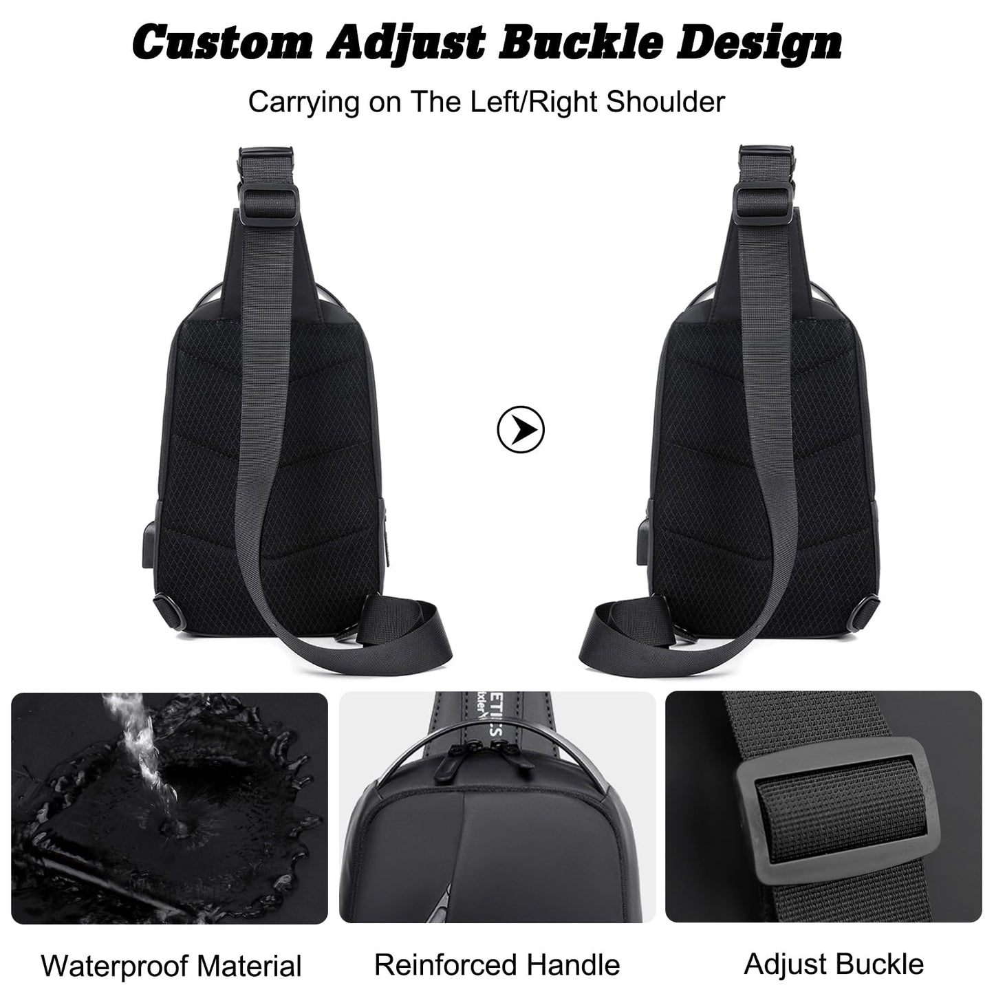 FANDARE Sling Bag Sport Shoulder Bag with USB Charging Port for Women Men Nylon Chest Crossbody pack for Hiking Cycling Travel Outdoor Gym Business Black Brown