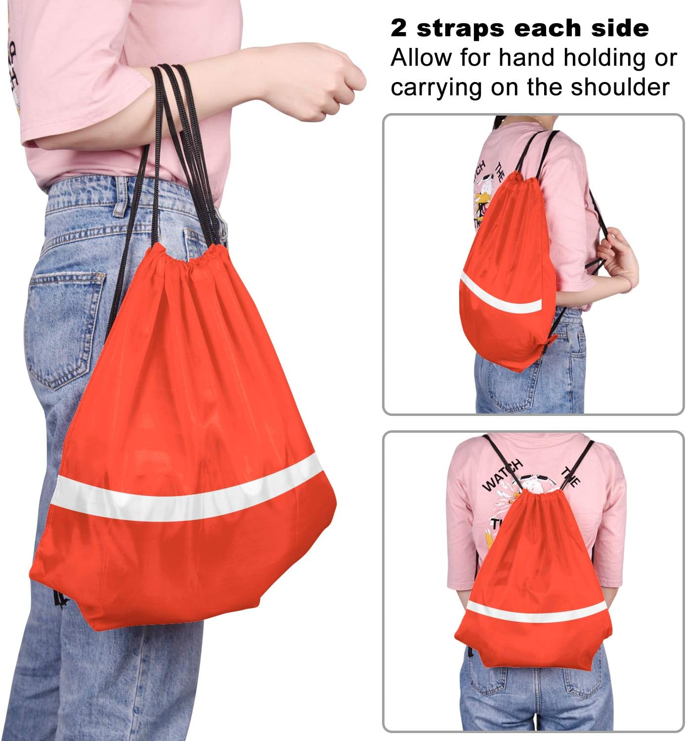 KUUQA 15 Pack Drawstring Backpack Bag Bulk Reflective Backpack String Bags Cinch Sack Backpack for Team Yoga Sport Gym Traveling