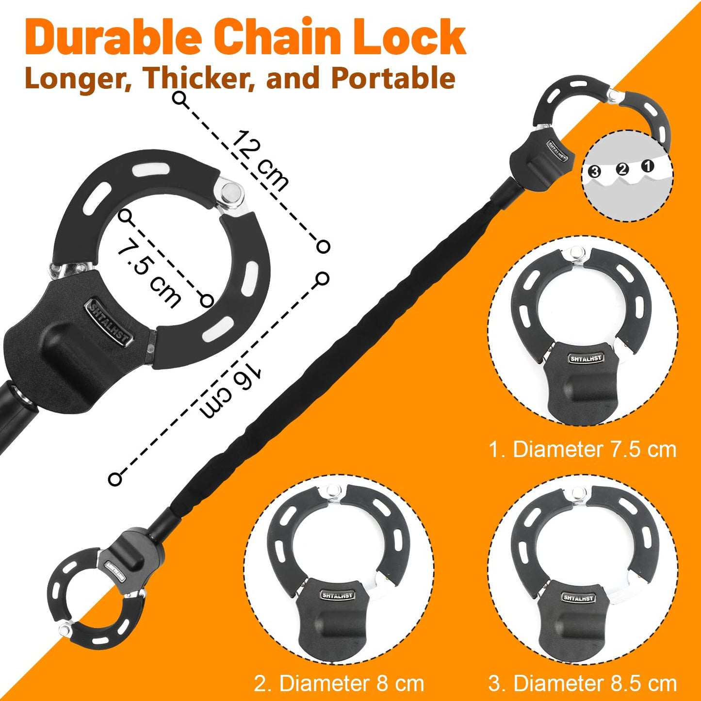 SHTALHST Scooter Lock, Universal Scooter Bag, Electric Scooter Accessories, Electric Scooter Locks Anti Theft, Rugged Secure Chain Locks for Bikes, Scooters, Segway Ninebot and NIU,Black