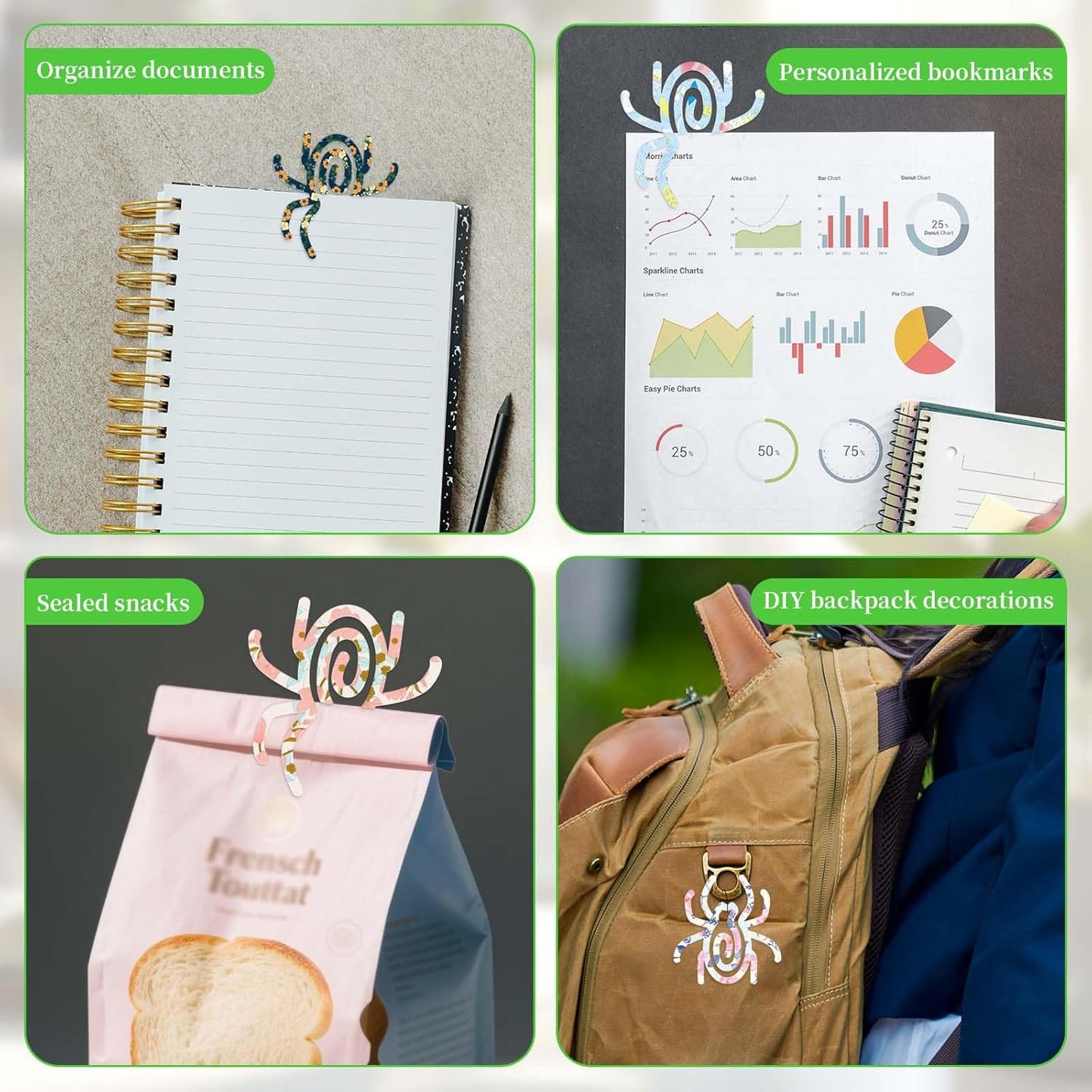 5pcs Giant Sublimation Blanks Acrylic Paper Clips, 3.15x3in Jumbo Funny Spider Shape Heat Transfer Paperclips DIY Prank Gifts Sublimation Bookmark Fasteners for Office School Home Teacher Use