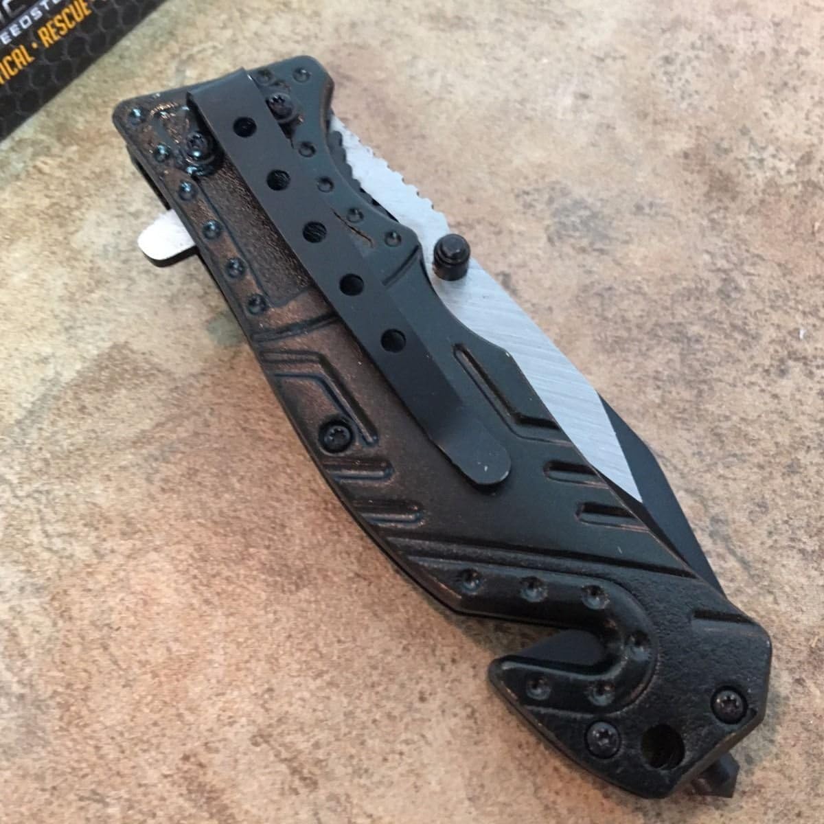 MTECH USA TAC Force TF-835 Series Spring Assist Folding Knife, Two-Tone Half-Serrated Blade, 4.5-Inch Closed