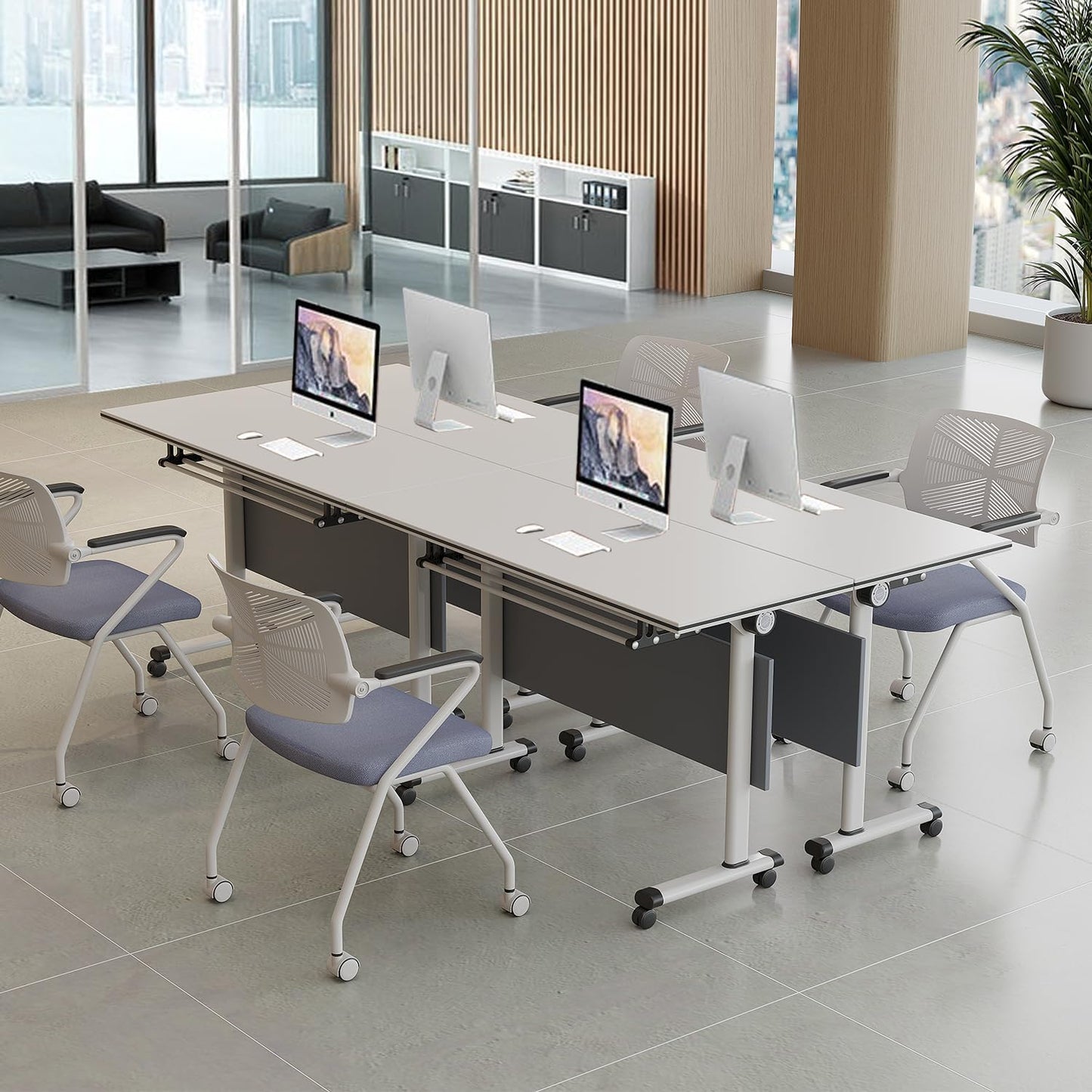 47.2 Inch Fold-and-Lock Conference Table, Robust Steel Legs & Rapid Setup, Ideal for Breakroom & Training Areas