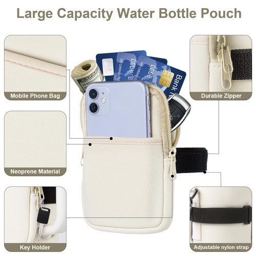 Royacon Water Bottle Carrier Bag with Pouch Pocket for Stanley Cup 40 Oz Tumbler, Neoprene Cup Carrier Holder Water Bottle Holder Pouch with Adjustable Strap & Carabiner for Stanley Cup Accessories