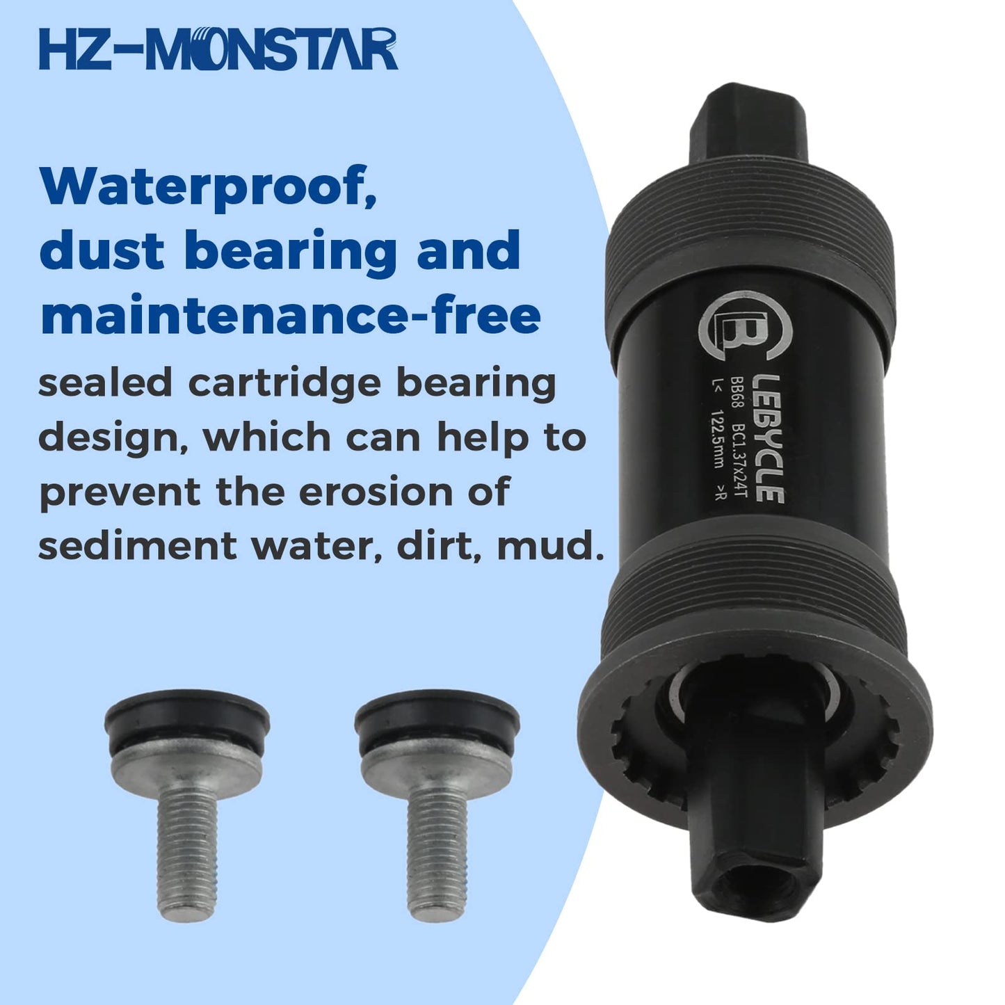 HZ-MONSTAR Square Tapered Bottom Bracket, Bike Bottom Bracket Power Spline Bottom Bracket with Screws for Square Tapered Spindle Crank 68mm x 122.5mm