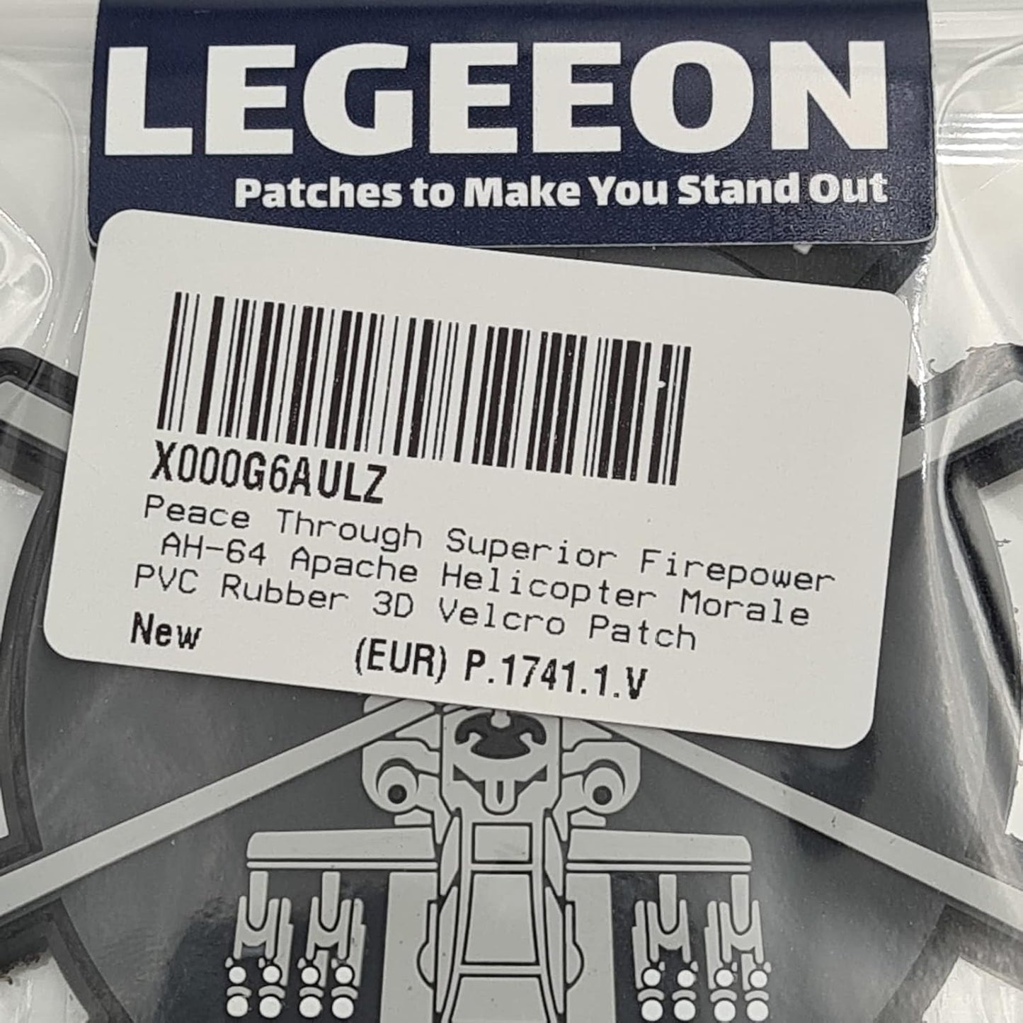 AH-64 Apache Helicopter PVC Patch [Black Grey White] Compatible with Velcro Patches for Backpacks,Hat Patches,PVC Patches,Patches for Caps,Plate Carrier Patches,Molle Patches,Patches for Hats