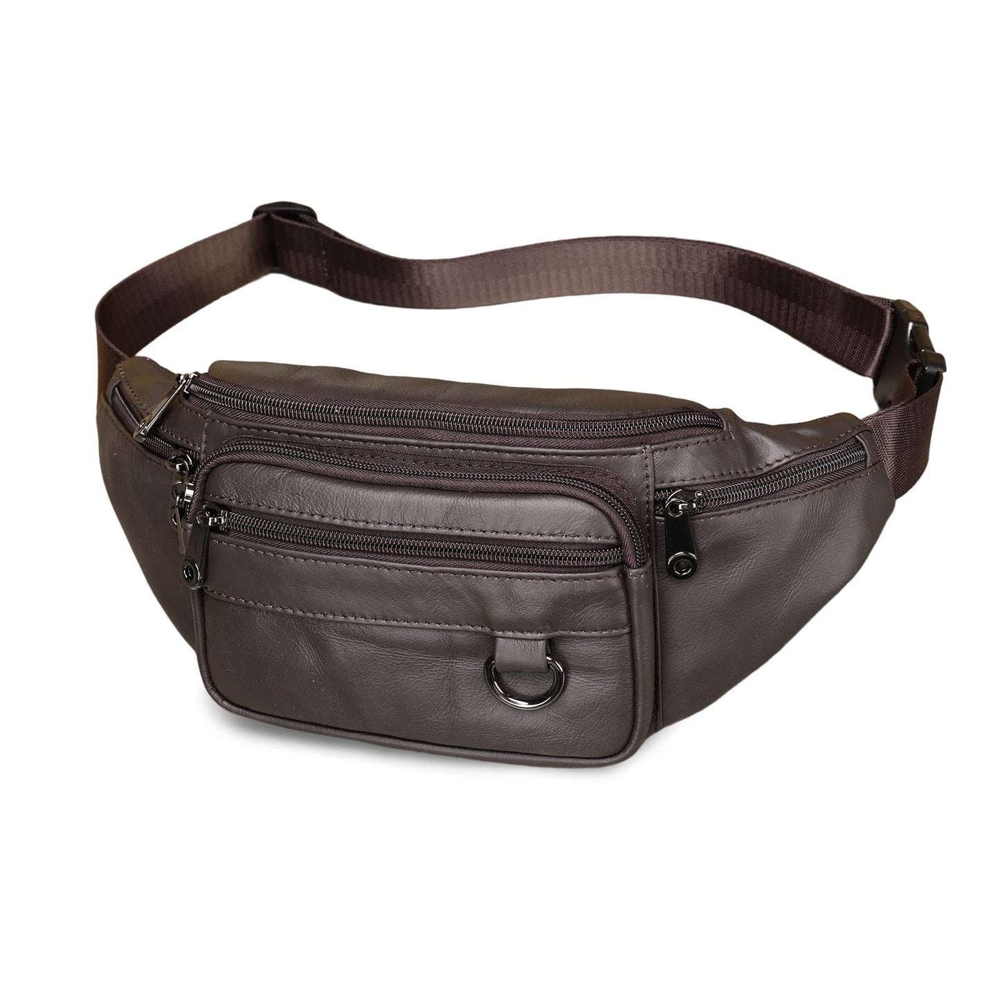 FANDARE Waist Fanny Pack Bumbags for Women Men Sling bag Genuine Leather Chest Crossbody Bag Cover Pack for Hiking Cycling Travelling Outdoor Sport Gym Business Shoulder Bag Dark Brown B
