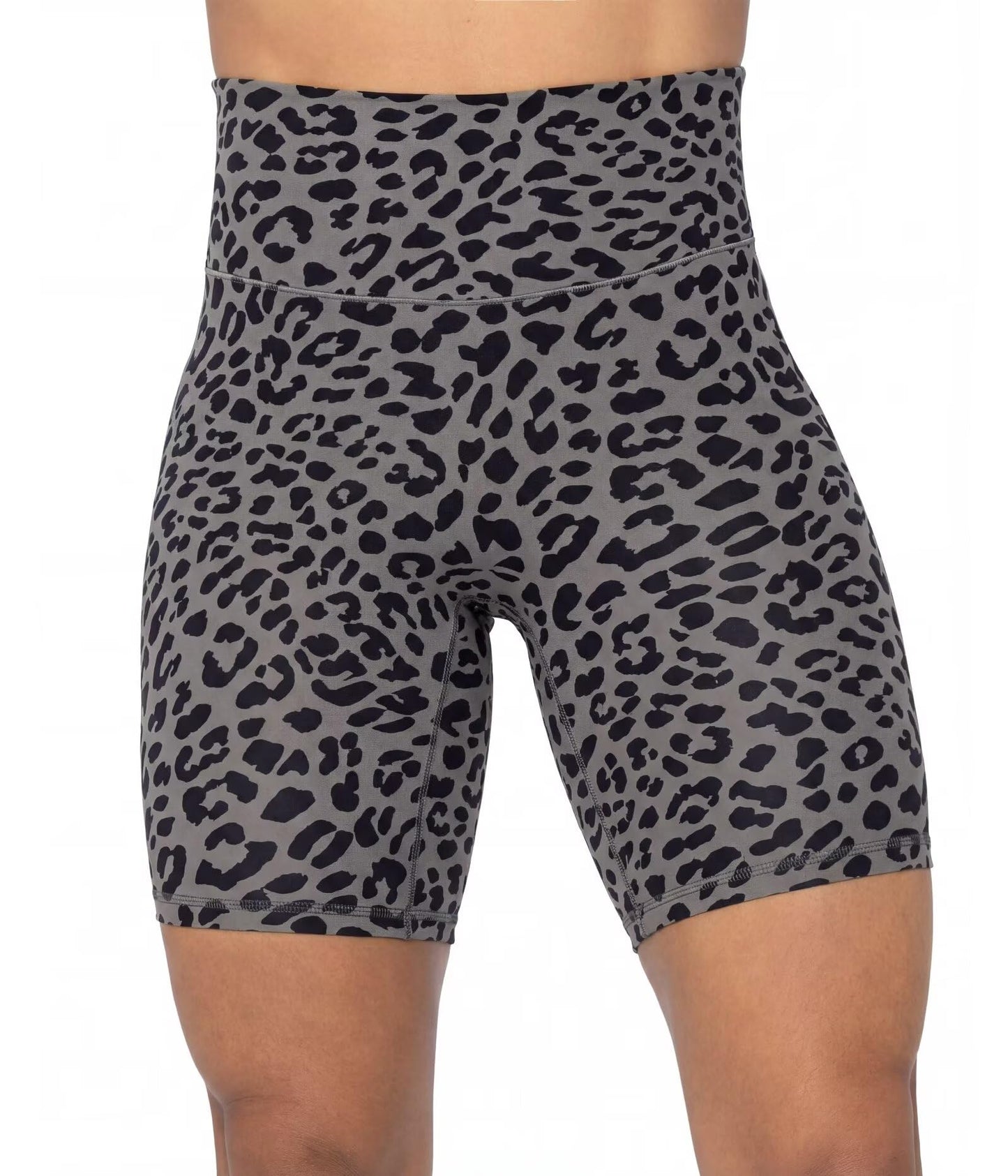 Sunzel 8" Waist Biker Shorts for Women No Front Seam Soft Yoga Workout Gym Bike Shorts Tummy Control Squat Proof Leopard Charcoal Gray X-Large
