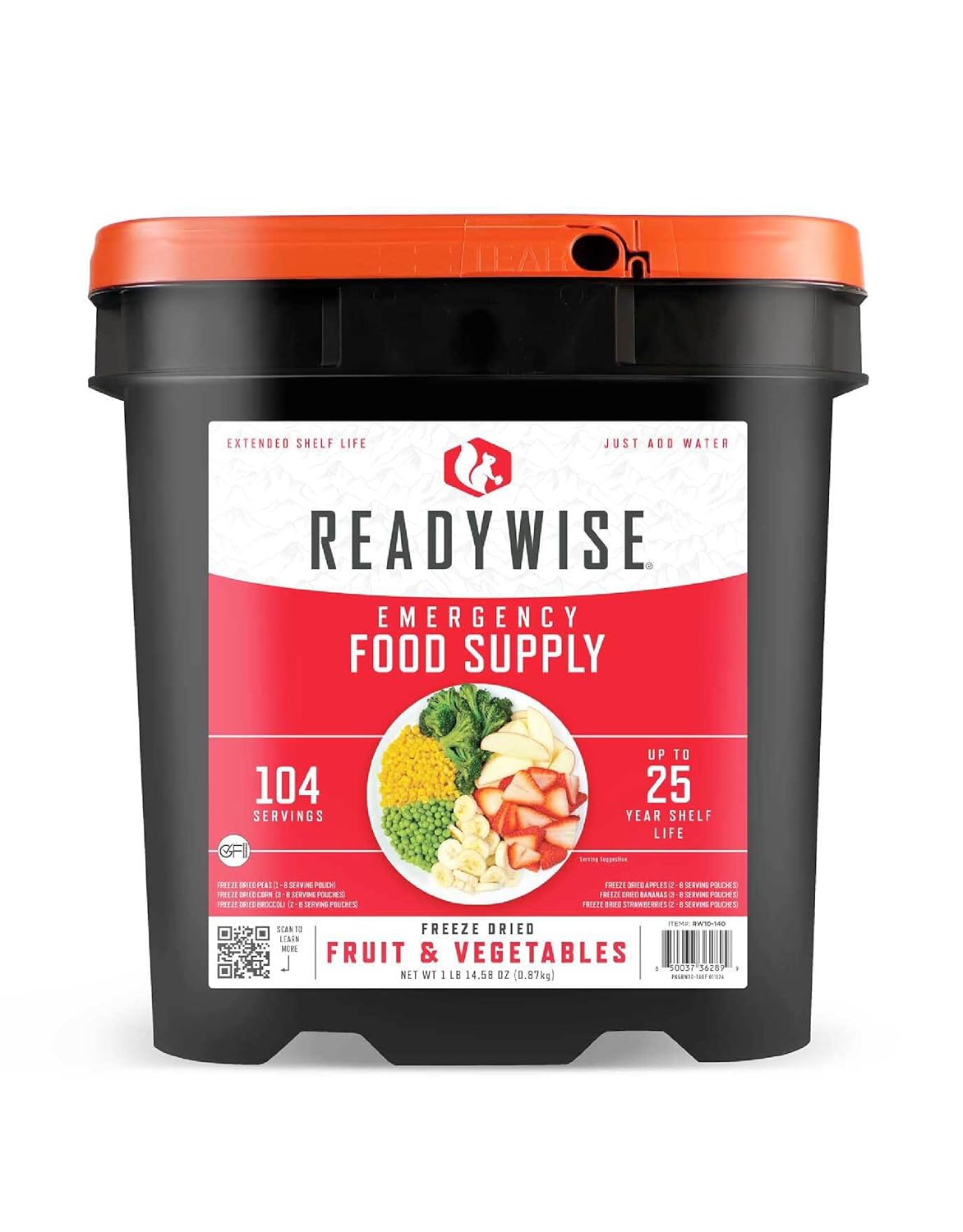 ReadyWise Emergency Food Supply - 132 Servings Survival Bucket, Dehydrated Meals for Camping & Disaster Prep, 25-Year Shelf Life