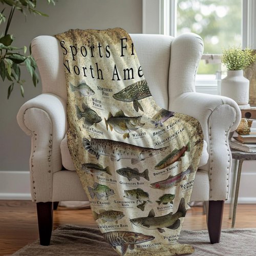 Wshxjzyay North America Fishing Blankets for Men, Sports Fish of North America Blanket, Fish Blanket, Fishing Enthusiast, Unique Outdoor Lover Present (70 * 90in)