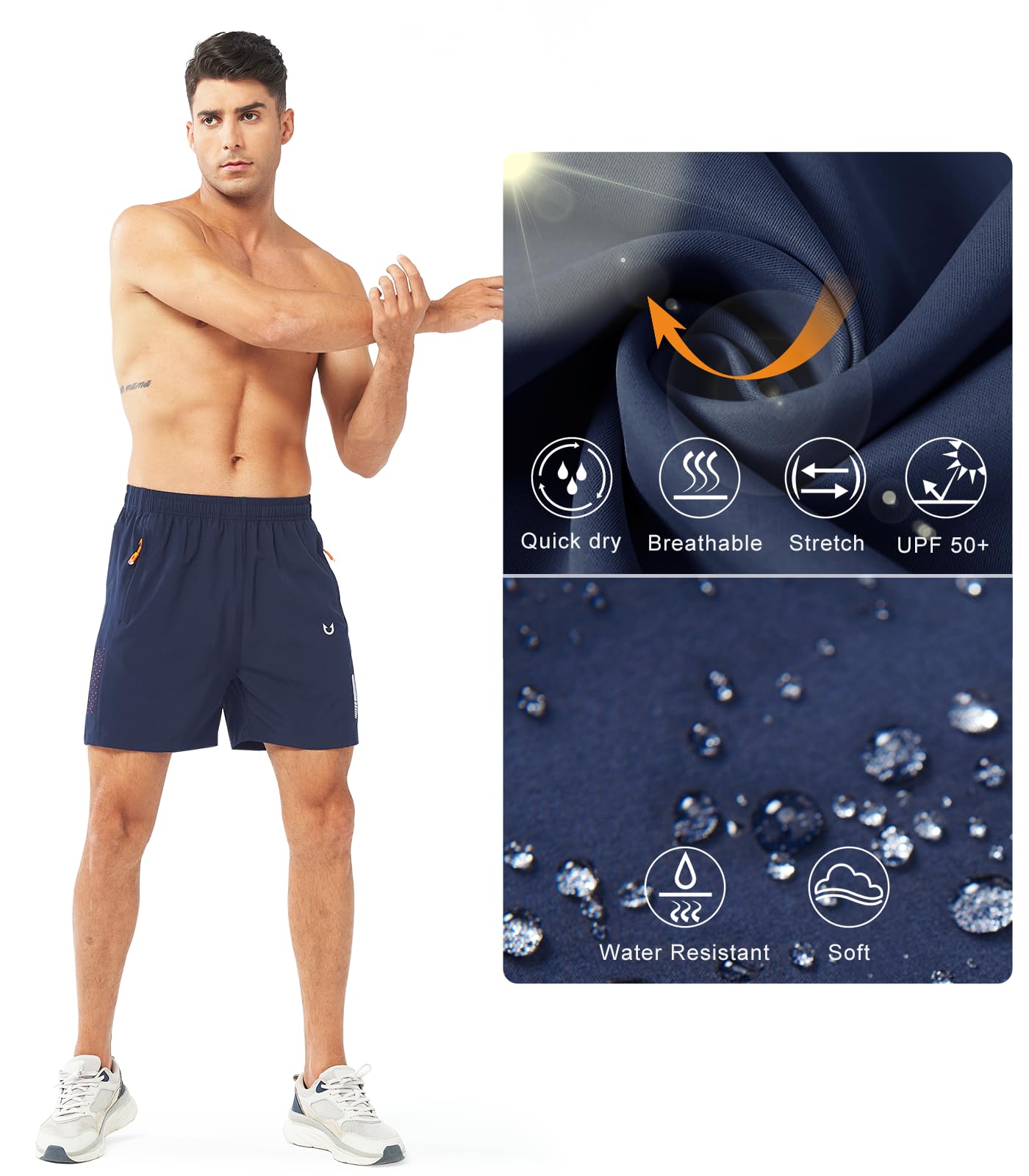 NORTHYARD Men's Athletic Running Shorts Gym Workout 7"/9"/5" Quick Dry Lightweight Sports Basketball Tennis 3 Zipper Pockets NAVY-5inch L
